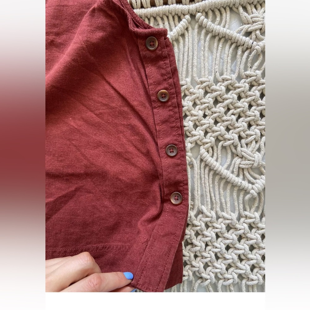 Caslon Linen Blend Side Button Rust Red V Neck Tank Top Size Small - Picture 7 of 9